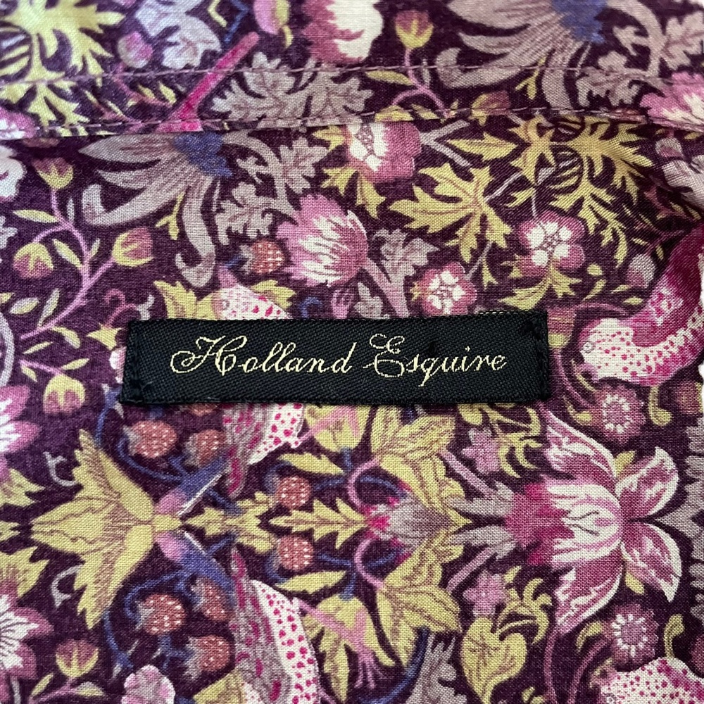 HOLLAND ESQUIRE Sz L Bird and flowers design 100% cotton button down shirt - Picture 10 of 12